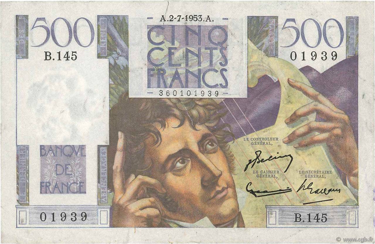 500 Francs CHATEAUBRIAND FRANCE  1953 F.34.13 VF-