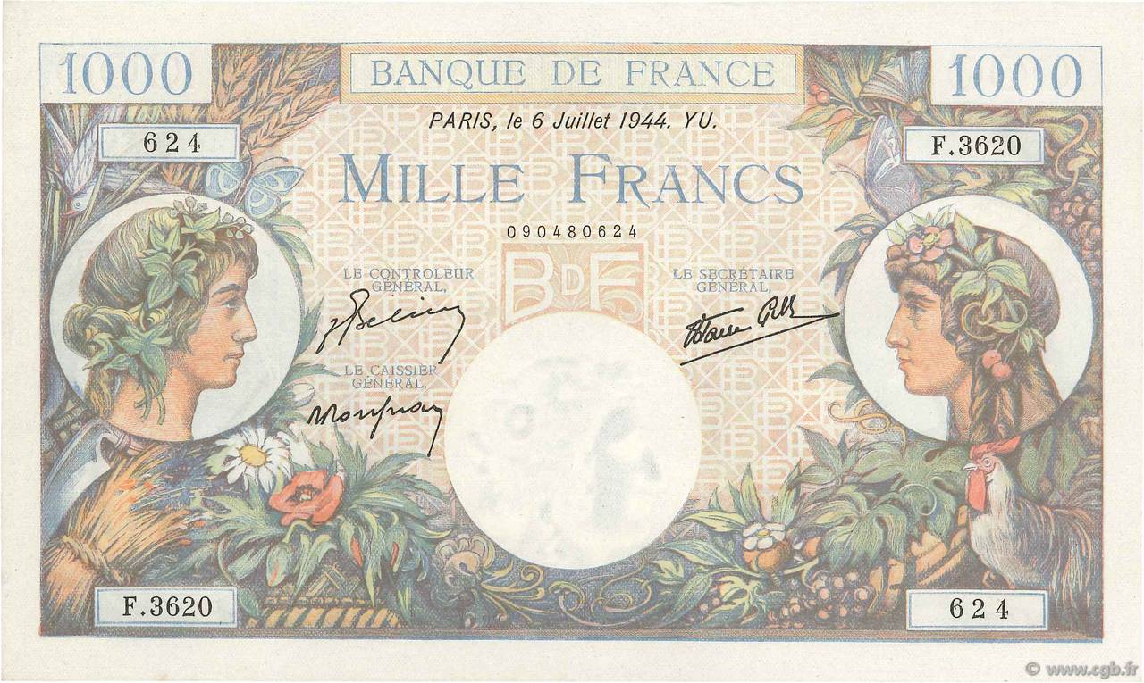 1000 Francs COMMERCE ET INDUSTRIE FRANKREICH  1944 F.39.10 ST