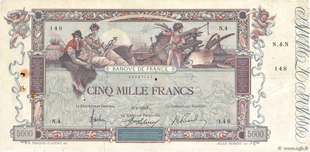 5000 Francs FLAMENG FRANCE  1918 F.43.01 F