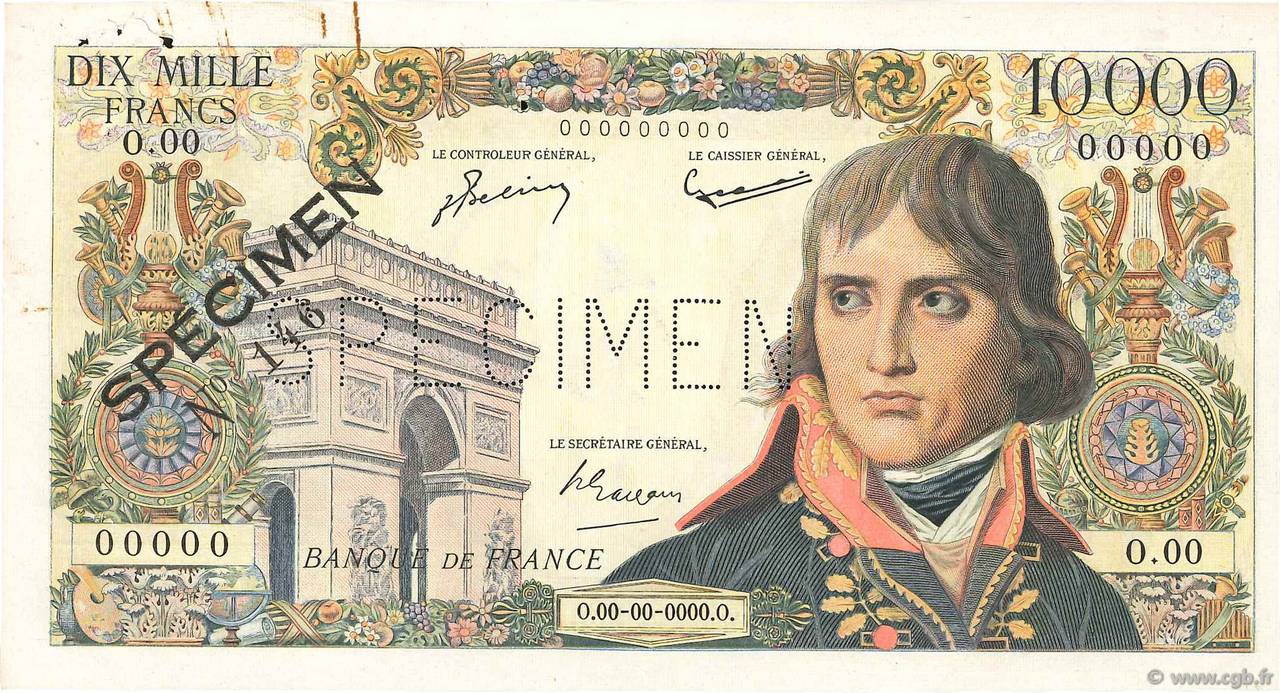 10000 Francs BONAPARTE Spécimen FRANCIA  1955 F.51.01Spn BB