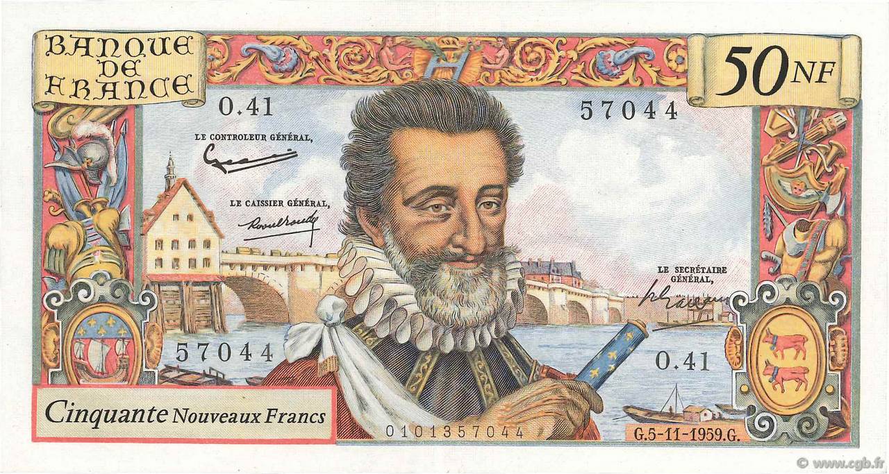 50 Nouveaux Francs HENRI IV FRANCE  1959 F.58.04 XF