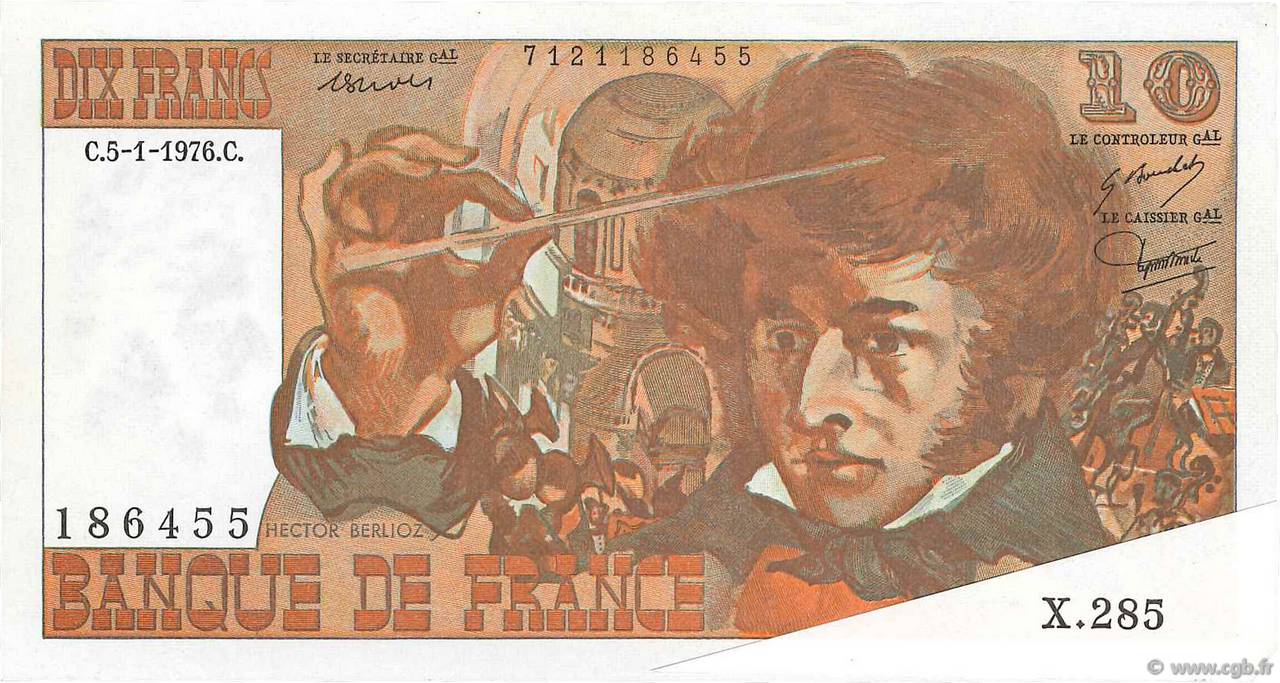 10 Francs BERLIOZ Fauté FRANKREICH  1976 F.63.17 fST+