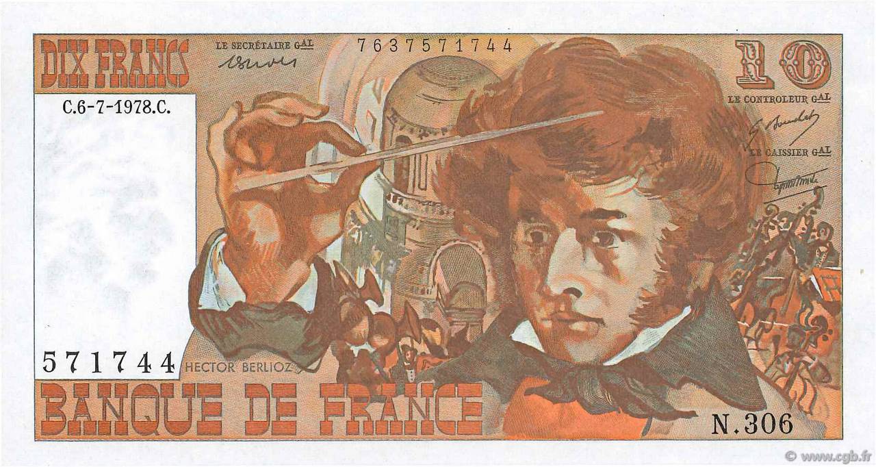 10 Francs BERLIOZ FRANKREICH  1978 F.63.25 fST+