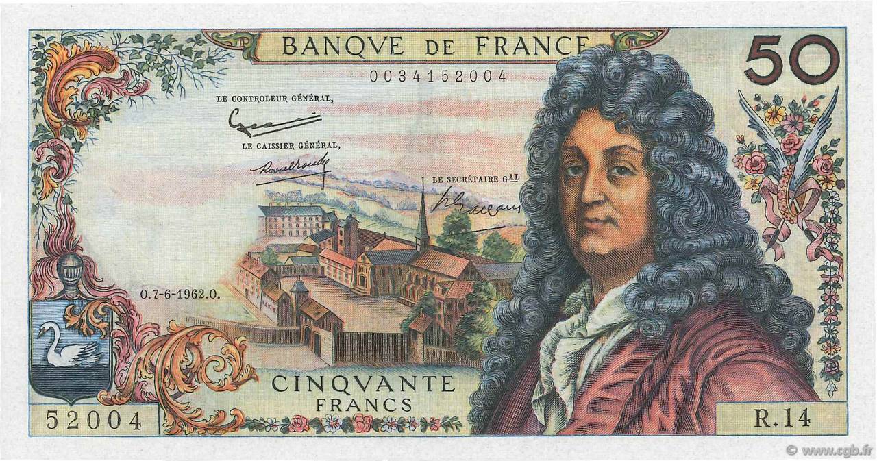 50 Francs RACINE FRANCIA  1962 F.64.01 SC+