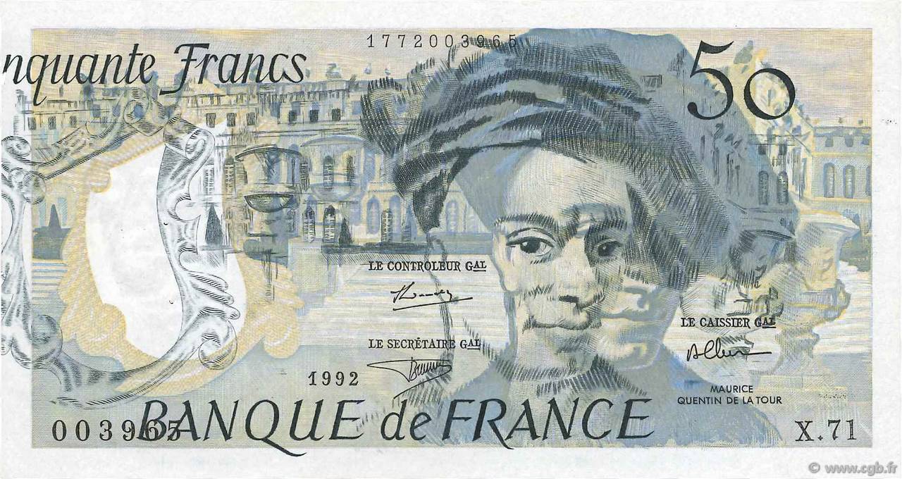50 Francs QUENTIN DE LA TOUR Fauté FRANCE  1992 F.67.18 XF+