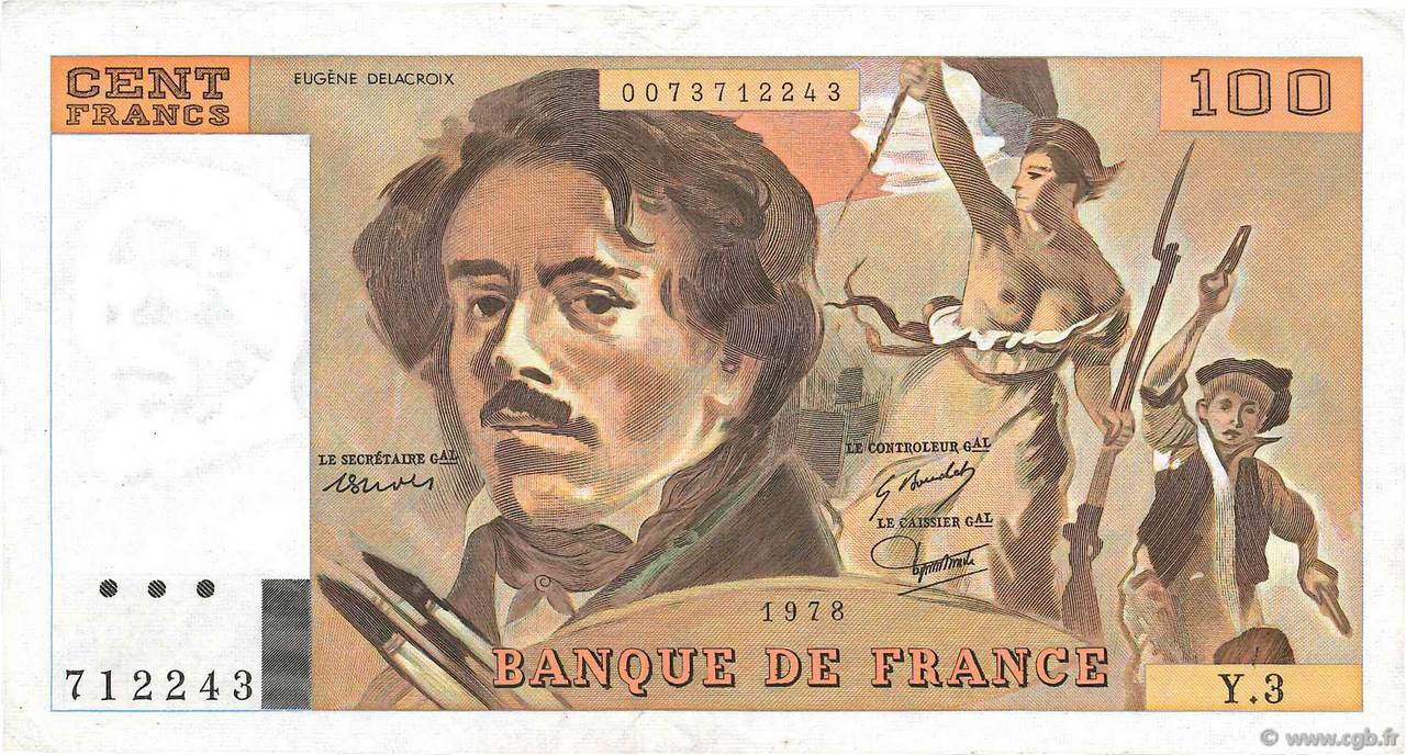 100 Francs DELACROIX modifié FRANCIA  1978 F.69.01b EBC+