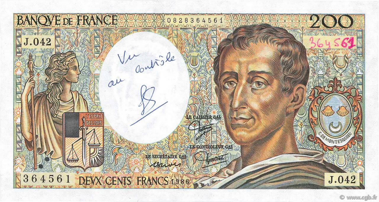 200 Francs MONTESQUIEU Fauté FRANCE  1986 F.70.06 pr.NEUF