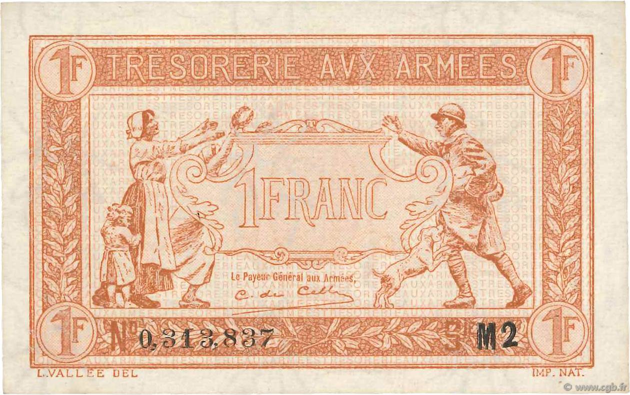 1 Franc TRÉSORERIE AUX ARMÉES 1917 FRANCIA  1917 VF.03.14 AU+