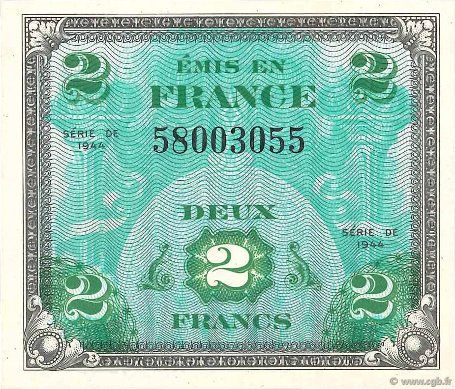 2 Francs DRAPEAU FRANKREICH  1944 VF.16.01 ST