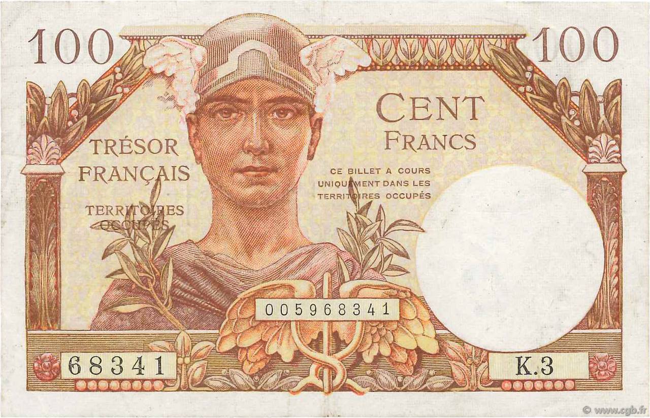 100 Francs TRÉSOR FRANÇAIS FRANKREICH  1947 VF.32.03 fVZ