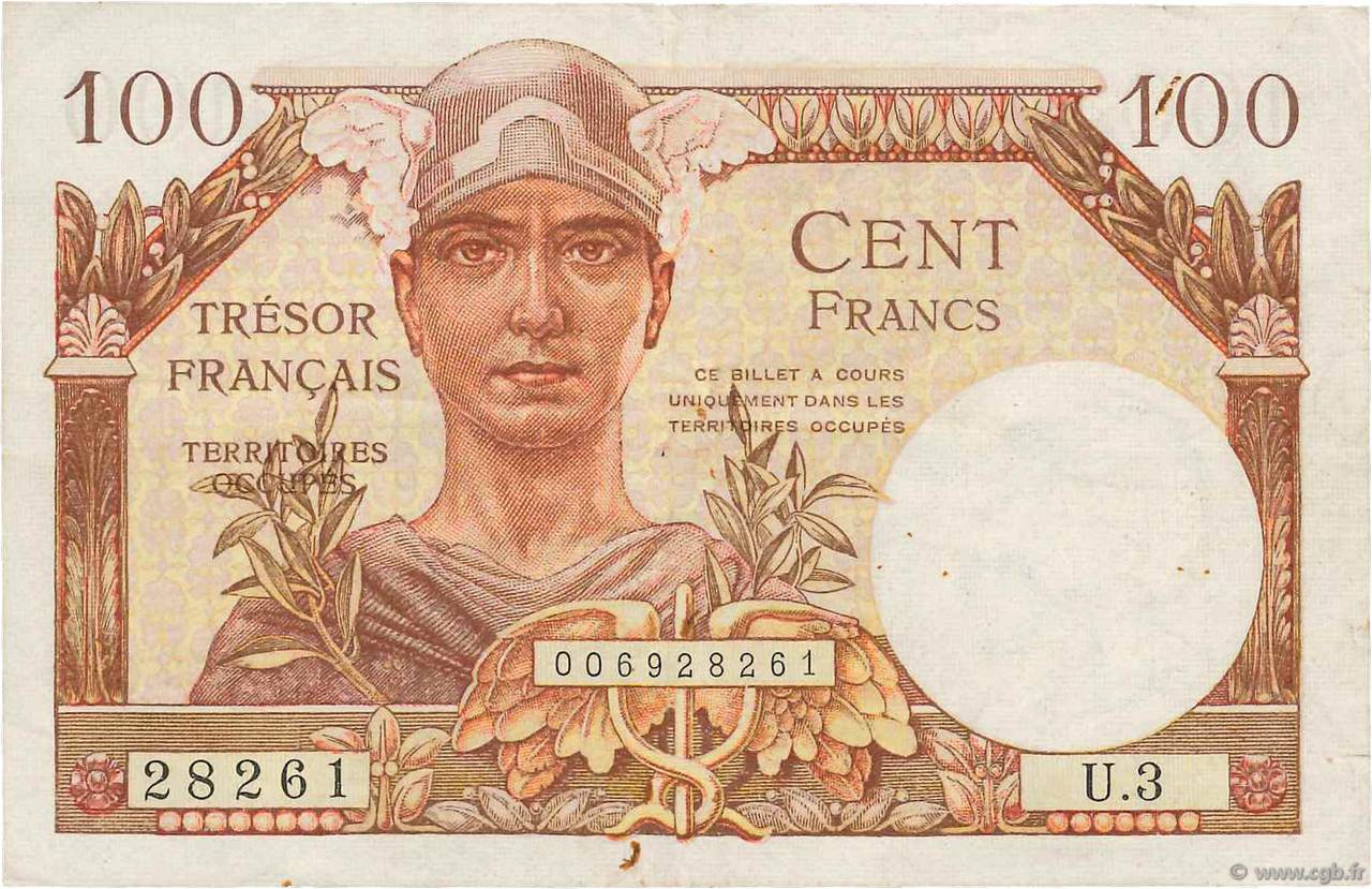 100 Francs TRÉSOR FRANÇAIS FRANCIA  1947 VF.32.03 MBC