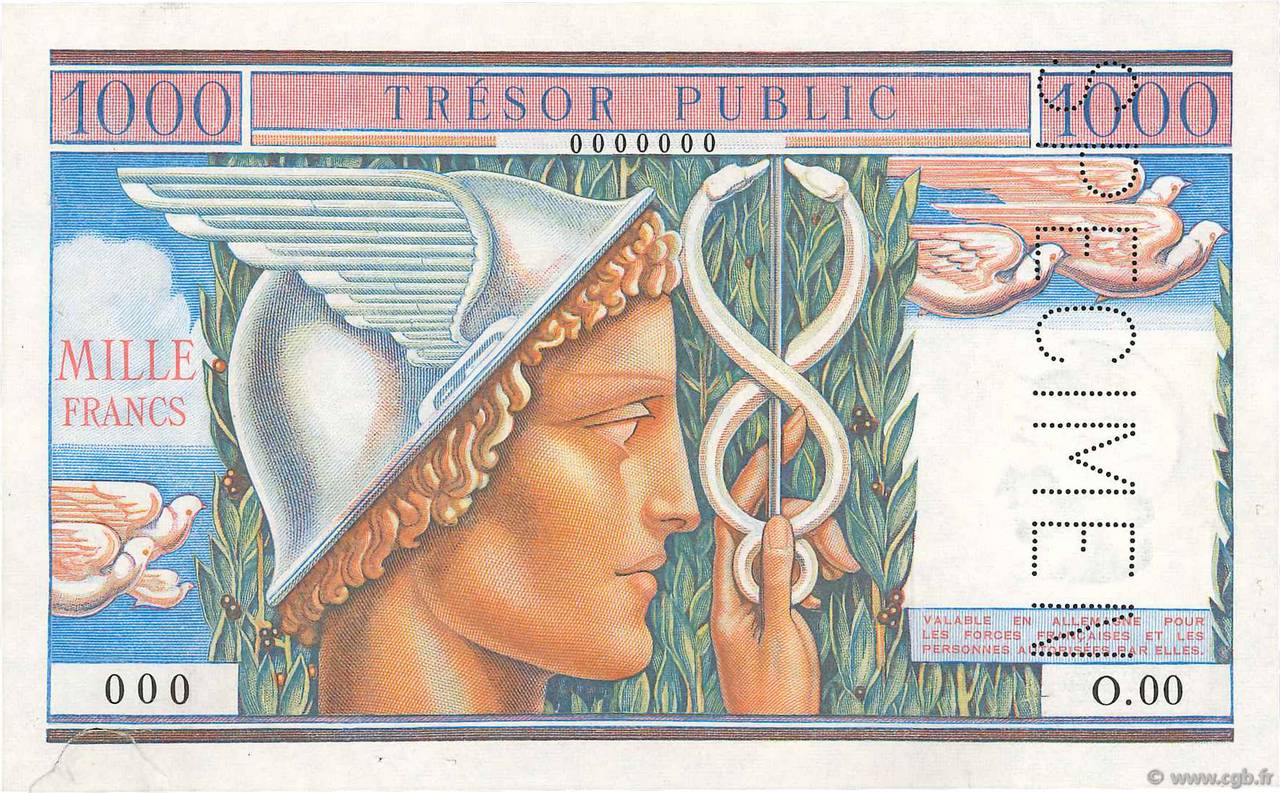 1000 Francs TRÉSOR PUBLIC Spécimen FRANCE  1955 VF.35.00S SUP