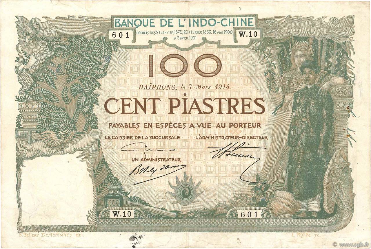 100 Piastres FRANZÖSISCHE-INDOCHINA Haïphong 1914 P.018 SS