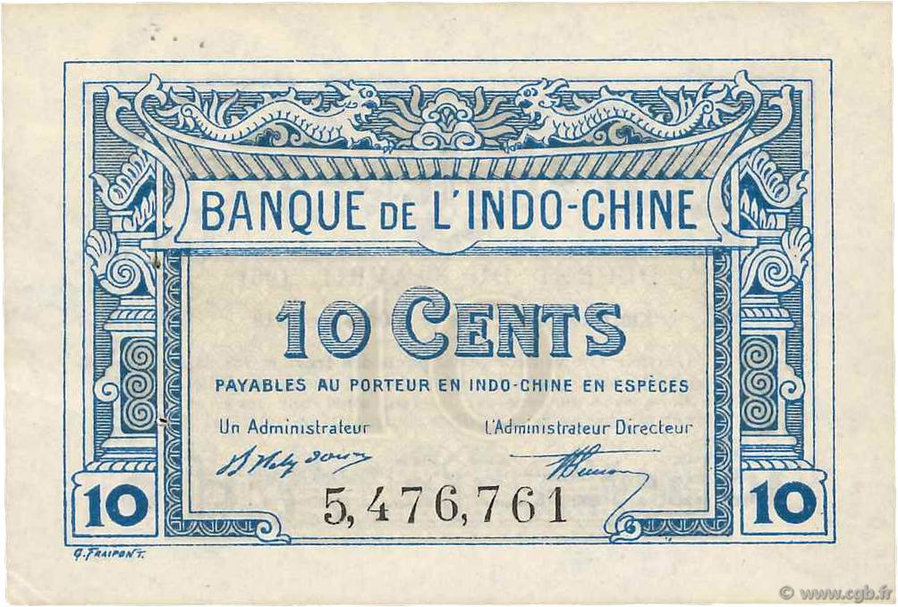 10 Cents INDOCHINE FRANÇAISE  1919 P.043 SPL