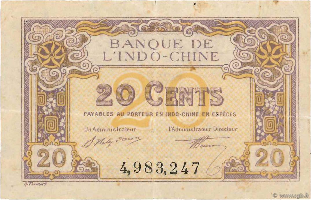 20 Cents FRENCH INDOCHINA  1919 P.045a VF+