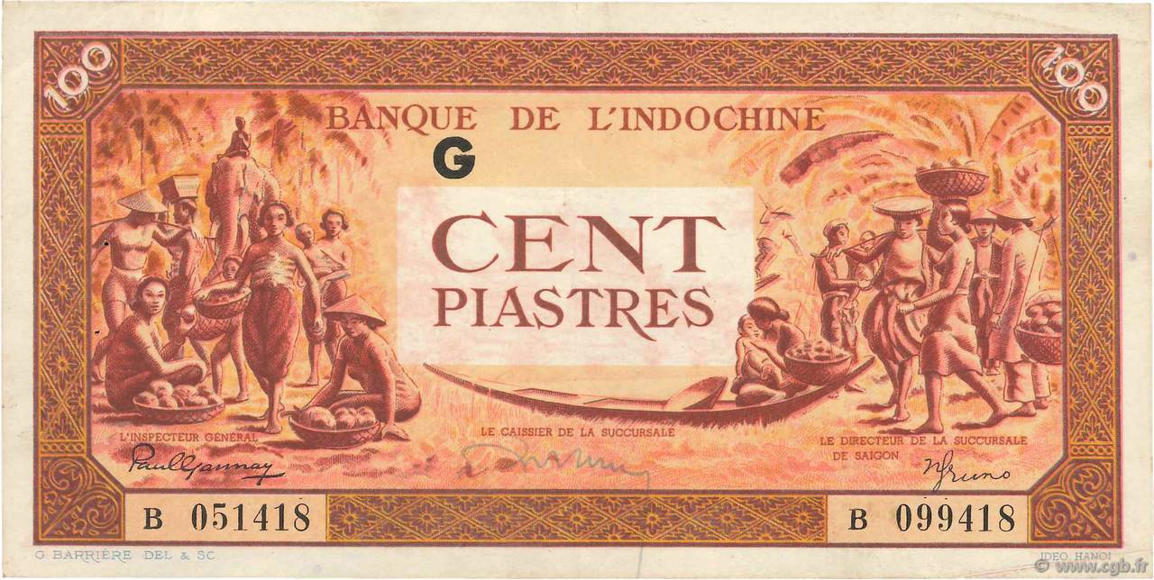 100 Piastres orange INDOCHINE FRANÇAISE  1942 P.066 TTB+
