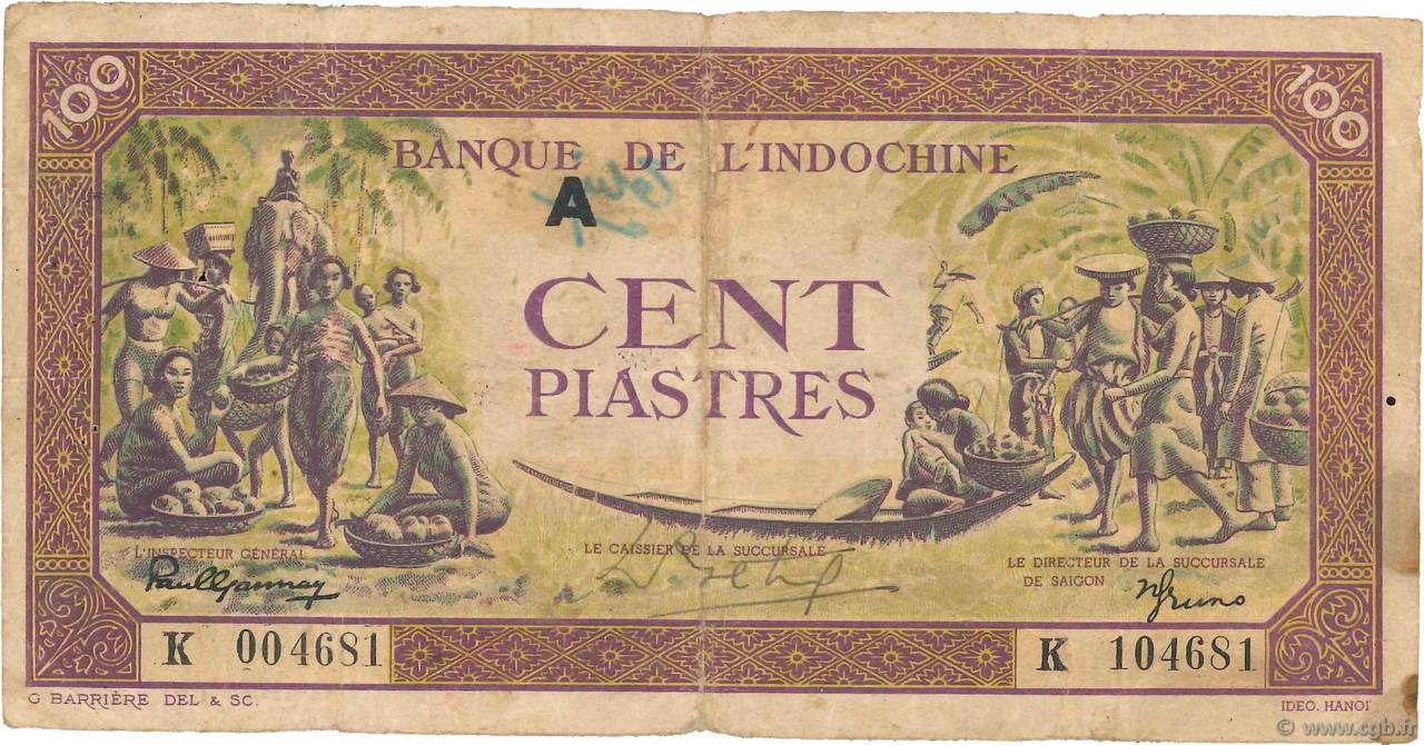 100 Piastres violet et vert FRANZÖSISCHE-INDOCHINA  1944 P.067 fS