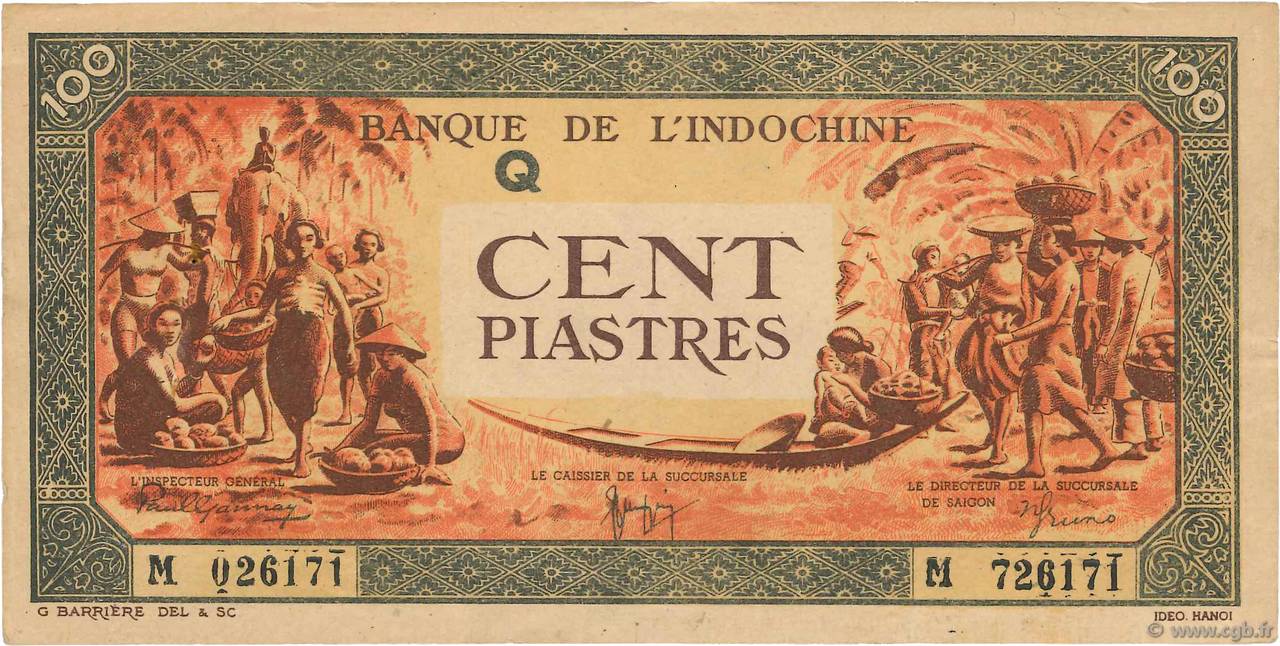 100 Piastres orange, cadre noir INDOCHINA  1945 P.073 EBC