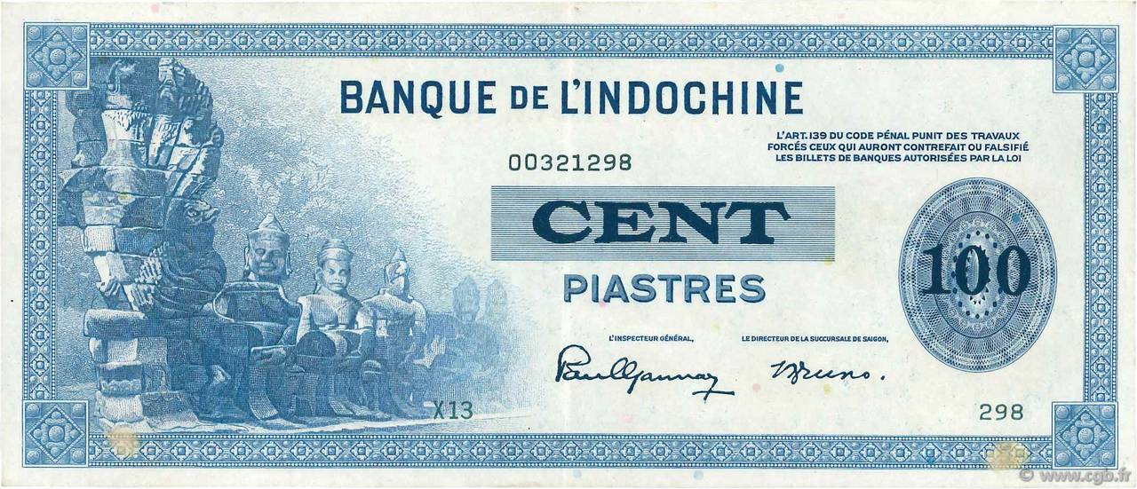 100 Piastres INDOCINA FRANCESE  1941 P.078 SPL