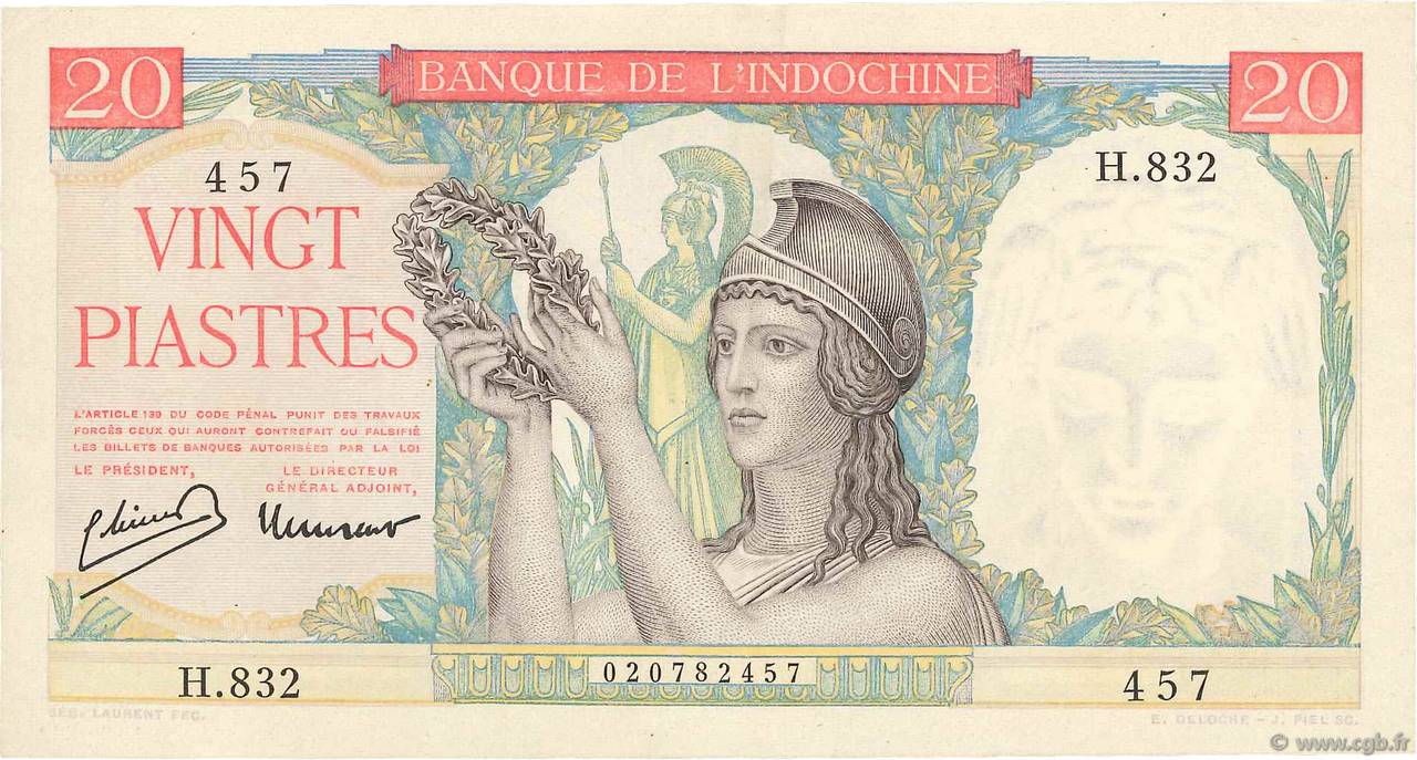 20 Piastres FRENCH INDOCHINA  1949 P.081 XF