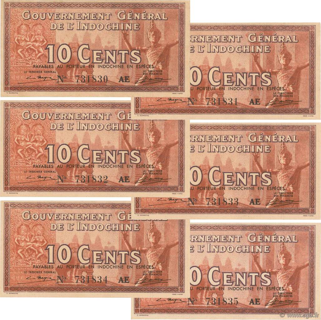 10 Cents Consécutifs INDOCINA FRANCESE  1939 P.085c q.FDC