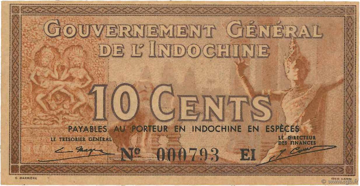 10 Cents INDOCHINA  1939 P.085dvar SC+