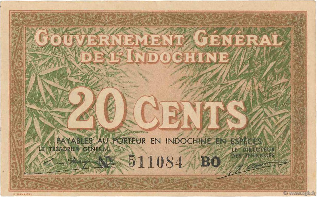 20 Cents INDOCINA FRANCESE  1939 P.086d AU