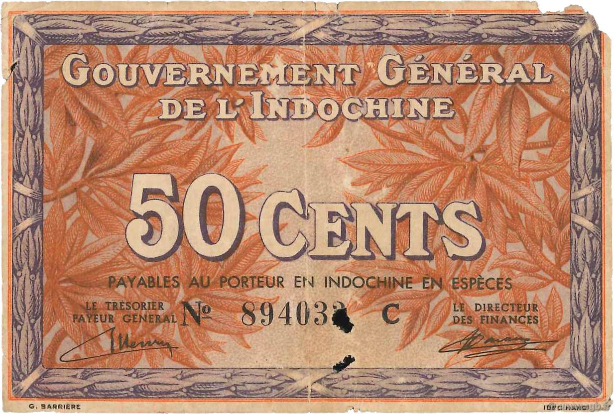 50 Cents INDOCINA FRANCESE  1939 P.087a MB