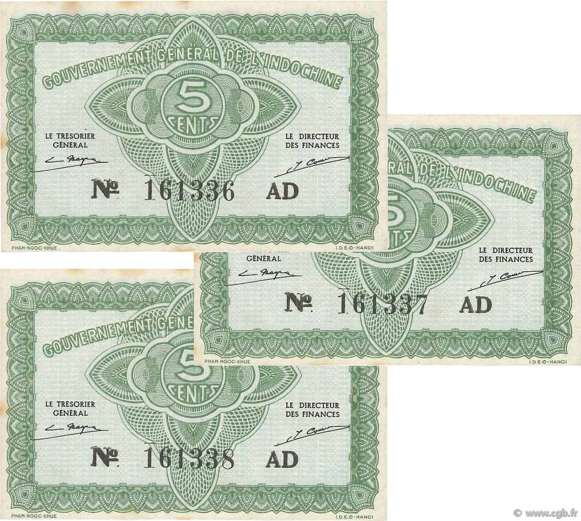 5 Cents Consécutifs FRANZÖSISCHE-INDOCHINA  1942 P.088a VZ