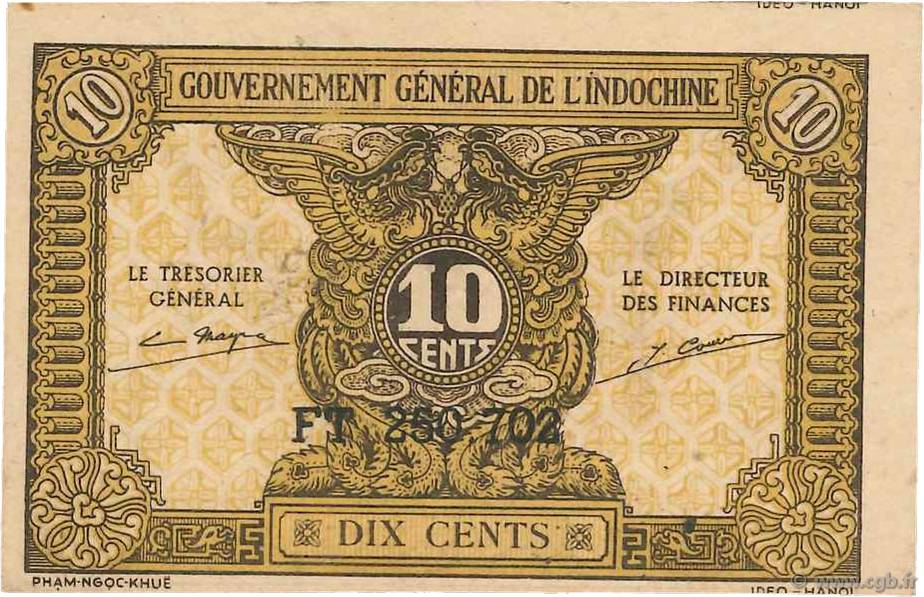 10 Cents FRENCH INDOCHINA  1942 P.089a AU