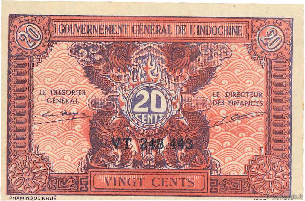 20 Cents INDOCHINE FRANÇAISE  1942 P.090a NEUF