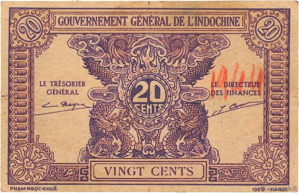 20 Cents Spécimen FRENCH INDOCHINA  1942 P.090s XF