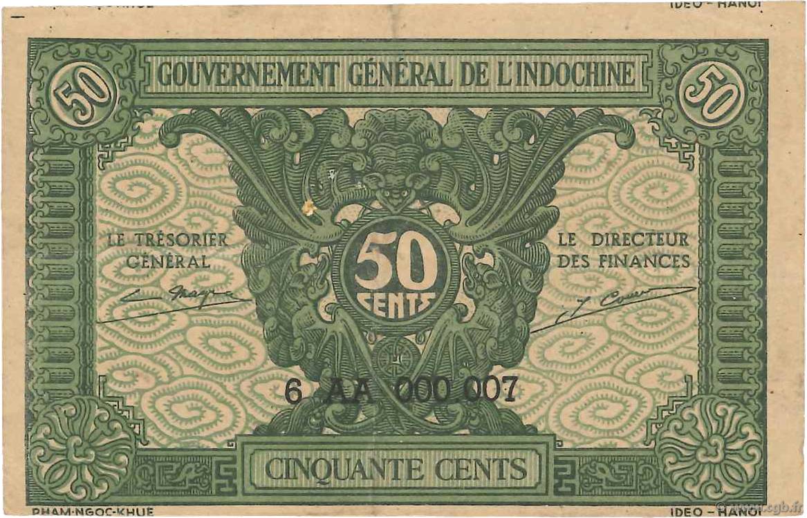 50 Cents FRENCH INDOCHINA  1942 P.091b XF