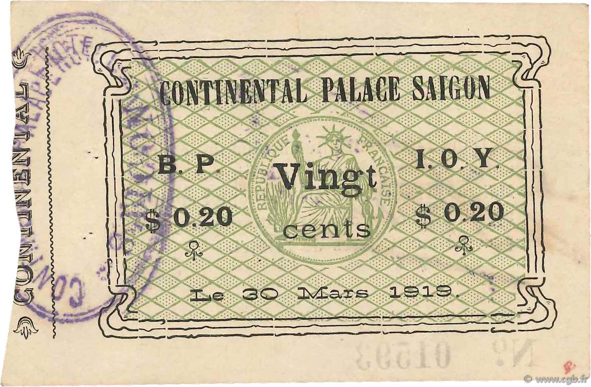 20 Cents INDOCHINE FRANÇAISE  1919 P.- SUP