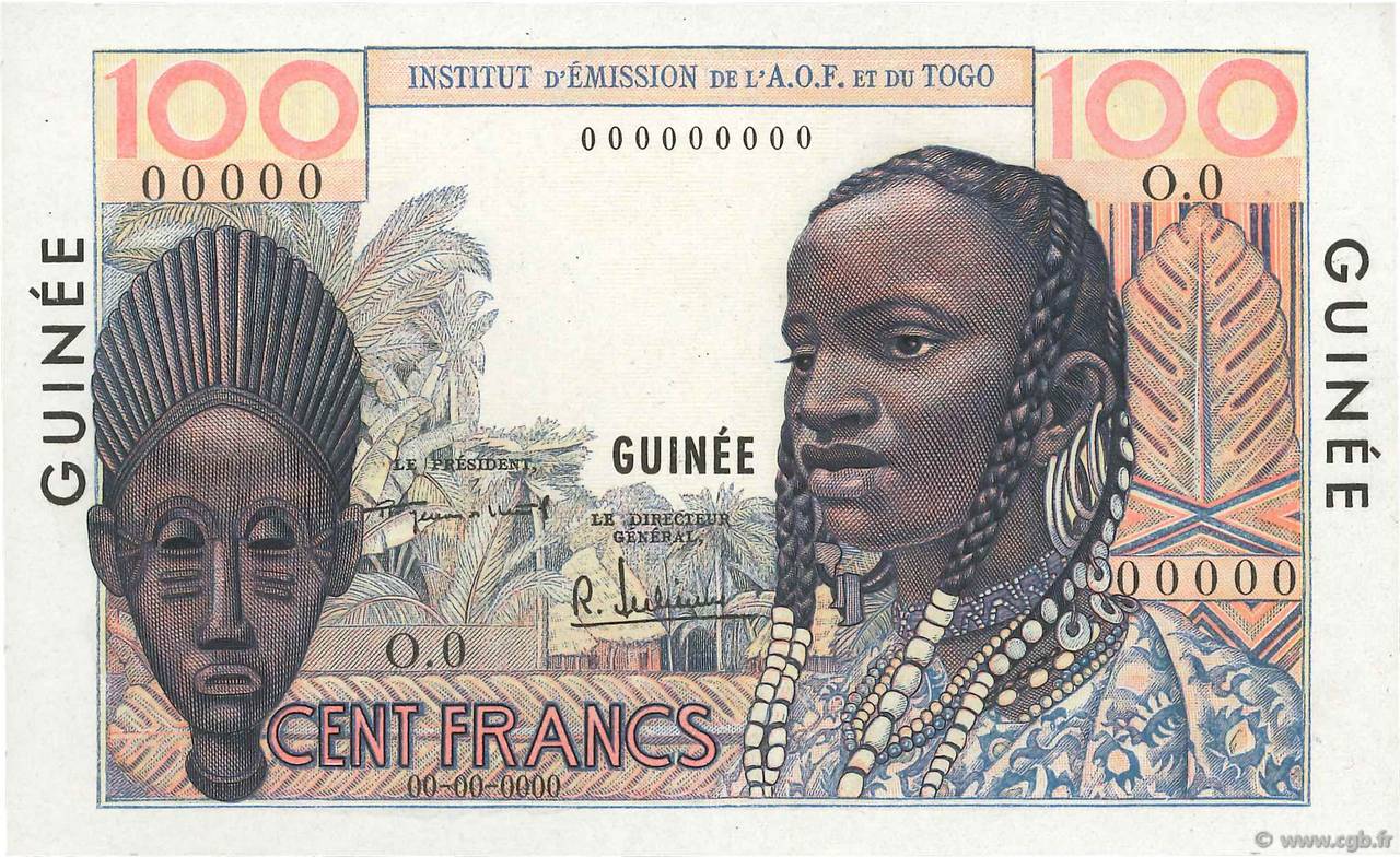 100 Francs Spécimen GUINEA  1956 P.-s fST+