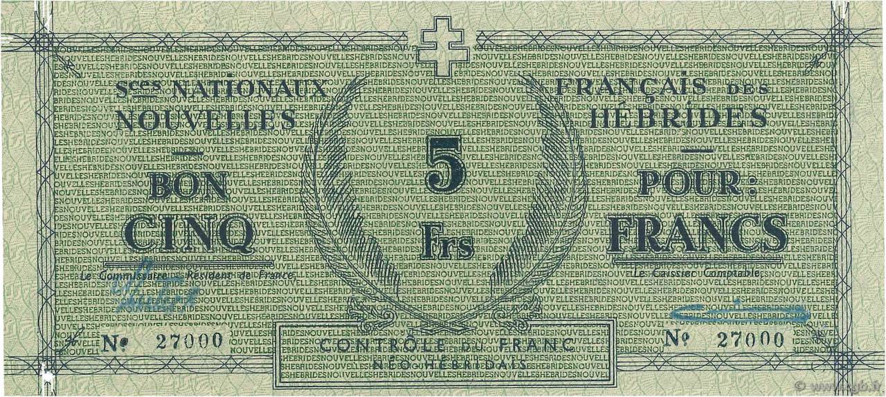 5 Francs NUOVE EBRIDI  1943 P.01 AU