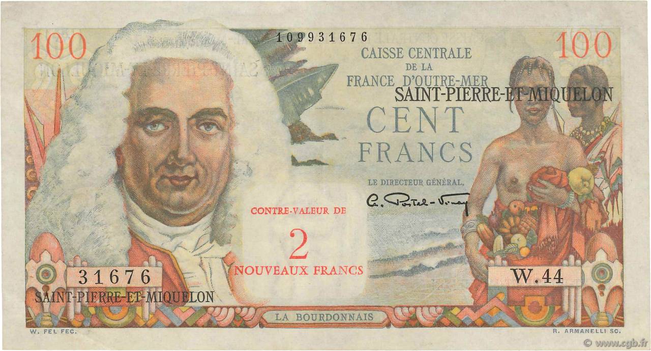 2 NF sur 100 Francs La Bourdonnais SAINT PIERRE AND MIQUELON  1960 P.32 XF-