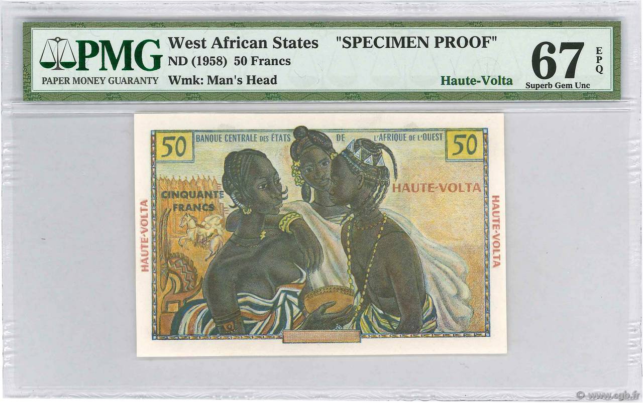 50 Francs Spécimen ÉTATS DE L AFRIQUE DE L OUEST  1956 P.45s3 NEUF