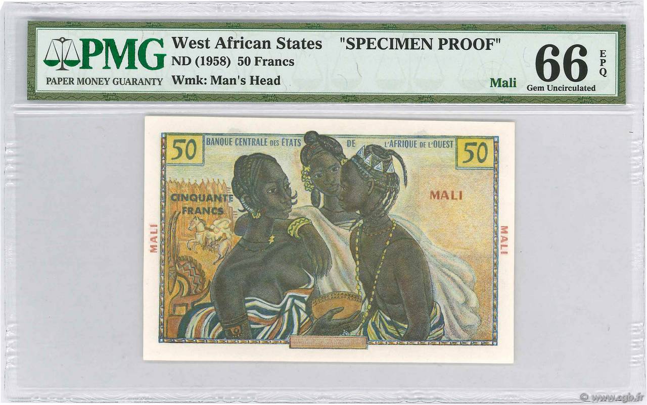 50 Francs Spécimen ÉTATS DE L AFRIQUE DE L OUEST  1956 P.45s4b pr.NEUF
