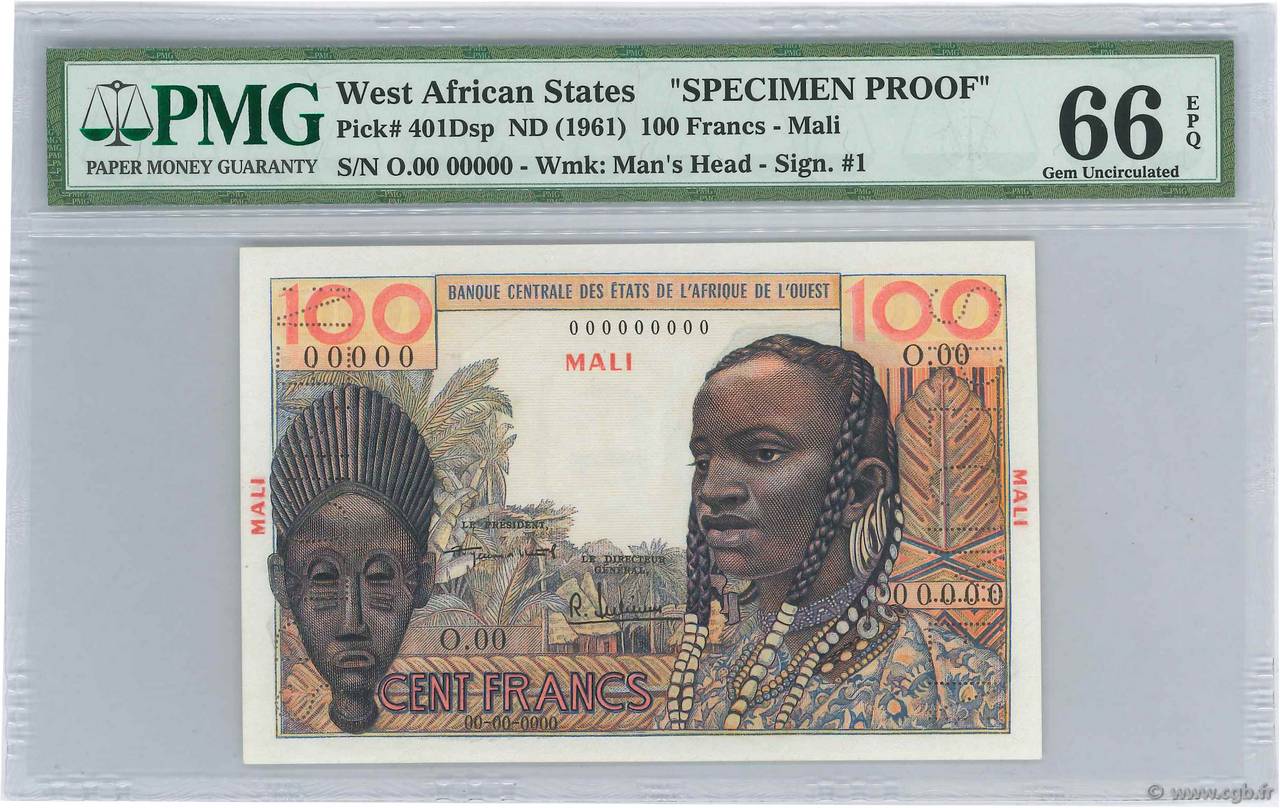 100 Francs Spécimen ÉTATS DE L AFRIQUE DE L OUEST  1956 P.401Dsp pr.NEUF