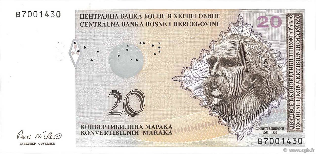 20 Convertible Maraka Spécimen BOSNIA-HERZEGOVINA  1998 P.066s3 FDC