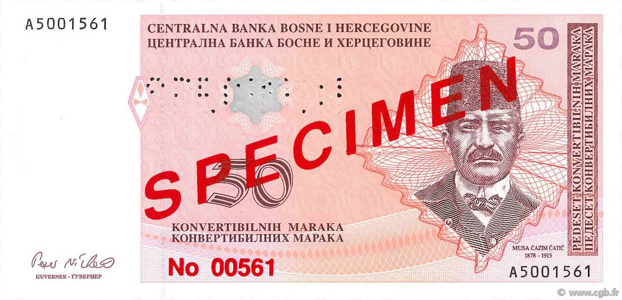 50 Convertible Maraka Spécimen BOSNIEN-HERZEGOWINA  1998 P.067s4 ST