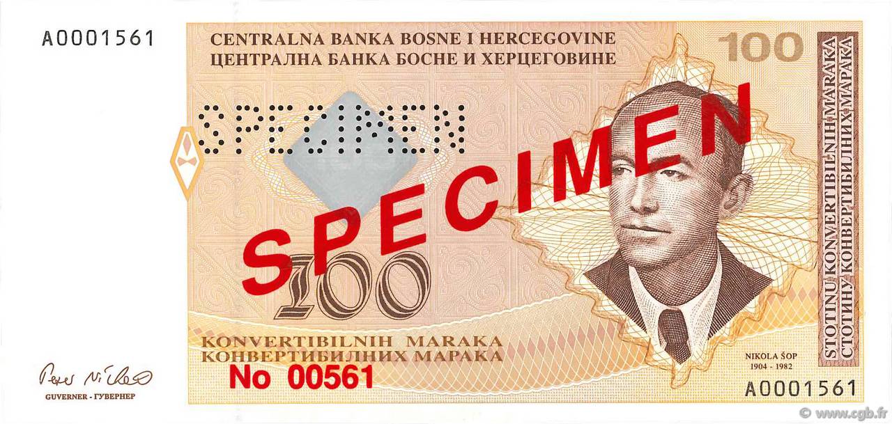 100 Convertible Maraka Spécimen BOSNIA-HERZEGOVINA  1998 P.069s4 FDC