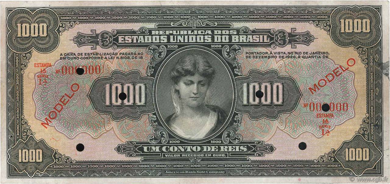 1000 Mil Reis Spécimen BRÉSIL  1926 P.109s TTB+