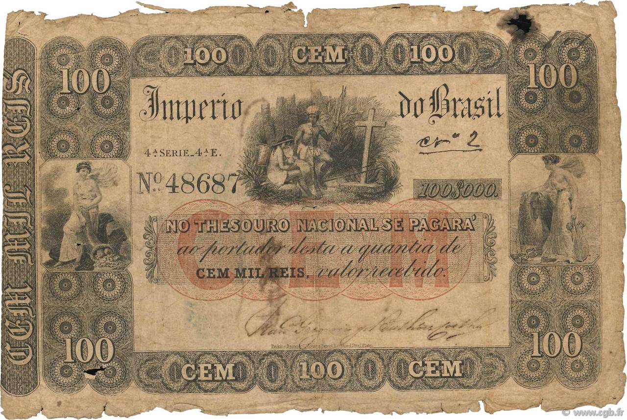 100 Mil Reis BRASILIEN  1852 P.A234 SGE