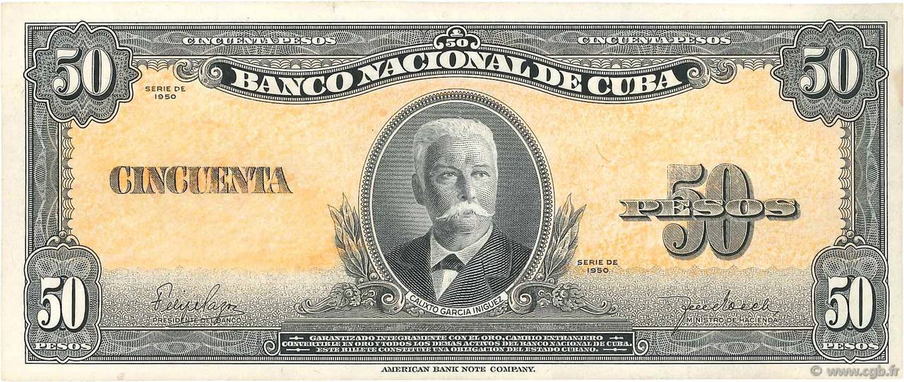 50 Pesos Épreuve KUBA  1950 P.081s fST