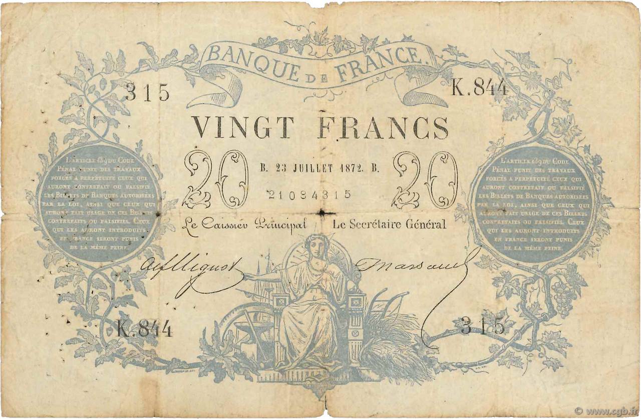 20 Francs type 1871 FRANCIA  1872 F.A46.03 RC