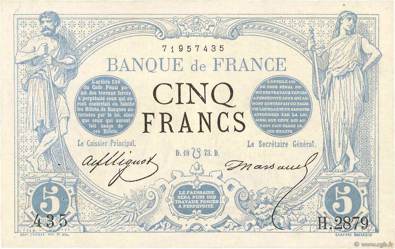 5 Francs NOIR FRANCIA  1873 F.01.20 SPL+