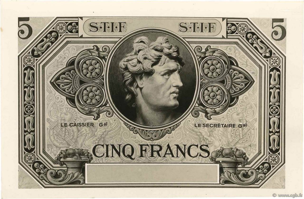 5 Francs essais STIF Photo FRANCE régionalisme et divers  1930 F.-- SPL
