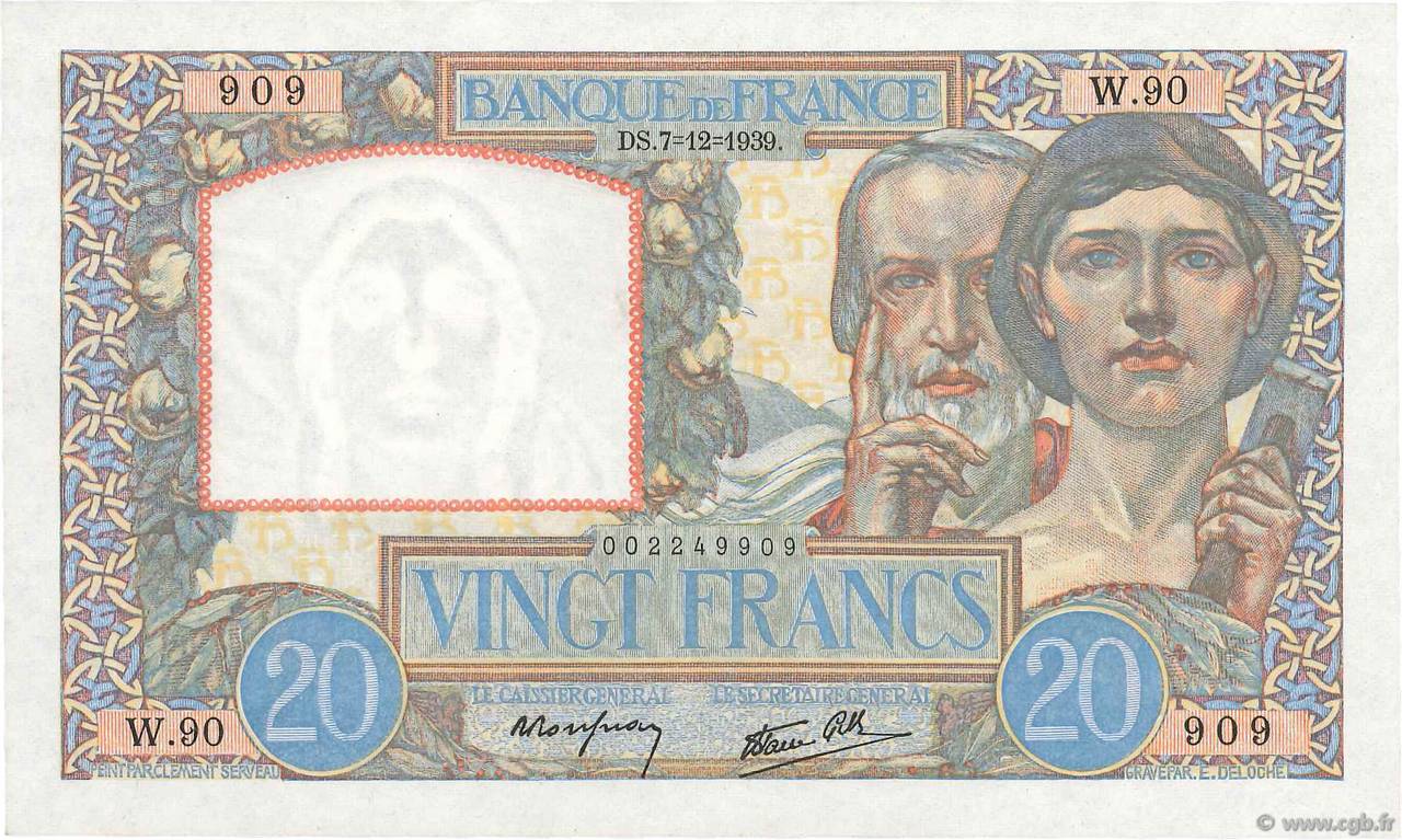 20 Francs TRAVAIL ET SCIENCE FRANCE  1939 F.12.01 SPL+